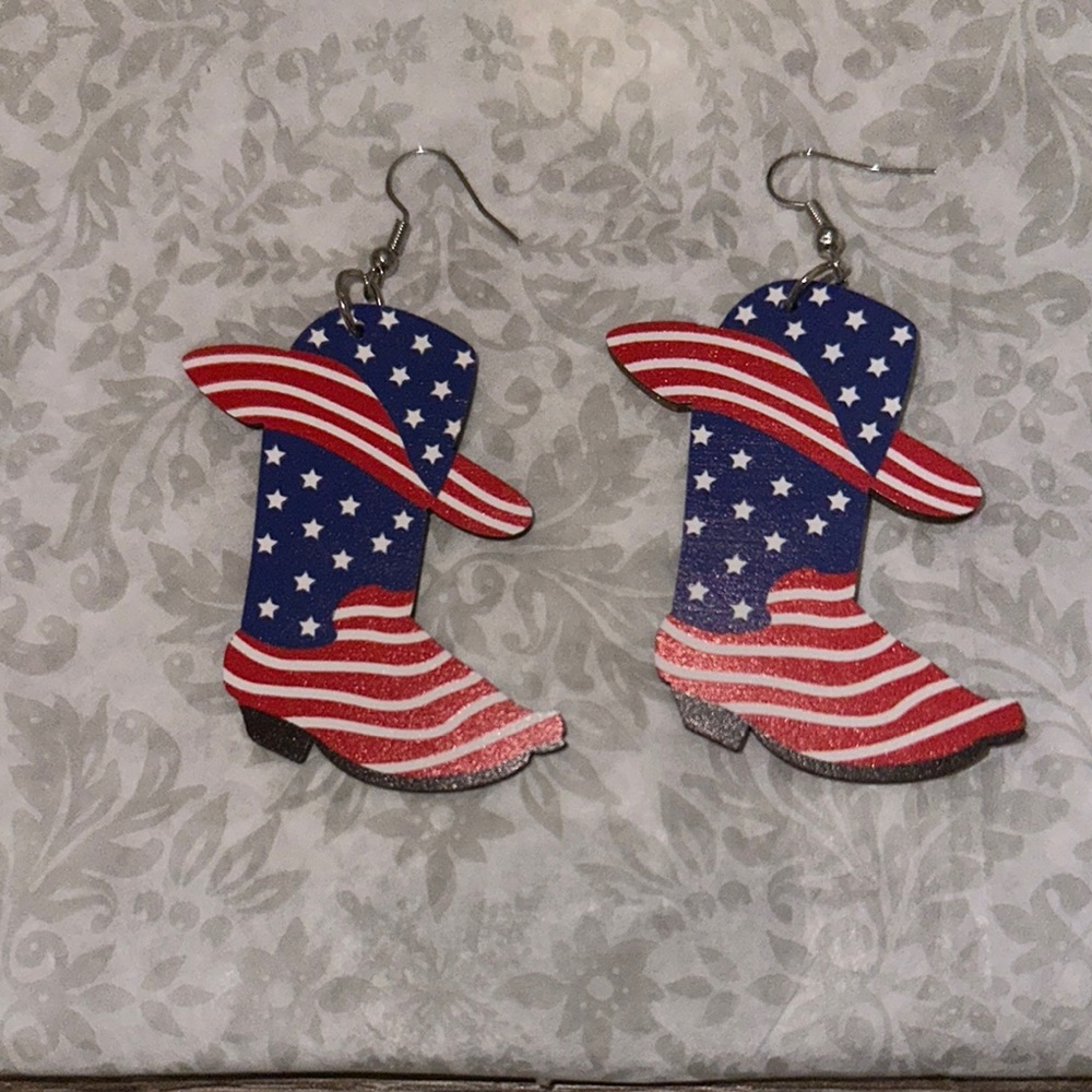 American Flag Cowboy Boot Earrings